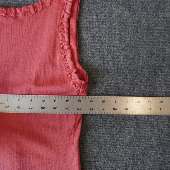 Essendi Pink Ribbed Tank Top Sleeveless Ruffle Trimmed Casual Knit Cute Silk - Picture 10 of 11